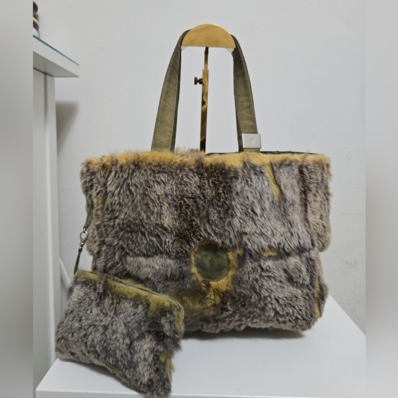 CHANEL Handbags - CHANEL POCHETTE TOTE GENUINE RABBIT FUR